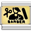 Maglia per bracciale italiano in acciaio inox con icone da barbiere in finitura oro - Stile Barbiere (1165-BARBER)