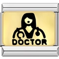 Maglia per bracciale modulare in acciaio con sagoma dorata di dottoressa e testo - Stile Dottore (1167-DOCTOR)