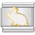 Polished stainless steel DIY charm link featuring a cute white rabbit for modular bracelets - Little White Rabbit (1089)