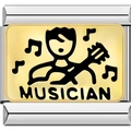 Charm link musicista in acciaio inossidabile con silhouette di chitarra su sfondo dorato - Stile Musicista (1168-MUSICIAN)