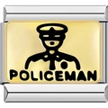 Modular stainless steel charm with gold enamel policeman figure and text detail - Policeman Style (1171-POLICEMAN)