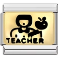 Italian modular charm in stainless steel with gold Teacher plate and apple icon - Teacher Style (1172-TEACHER)