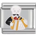 Italian charm link featuring a skeleton playing accordion in colorful enamel finish - Skull Playing Accordion (1097)