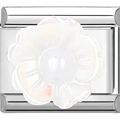 Charme italien en acier inoxydable avec une fleur blanche translucide pour bracelet - Décoration de Perles Florales Translucides Blanches (1125)