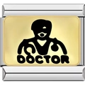 Two-tone stainless steel doctor profession charm with black silhouette and text - Doctor Style (1170-OOCTOR)