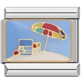 Maillon de charme italien avec motif émaillé de parasol coloré et chaise de plage - Motif Parasol et Chaise de Vacances à la Plage (1129)