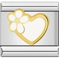 Close-up of Italian charm link featuring a golden heart and flower on stainless steel - White Lace Heart