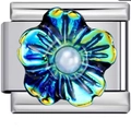 Charme italien avec fleur irisée et perle pour bracelet modulaire personnalisable - Fleur à Gradient Irisé Bronze Fausse Perle (2487)