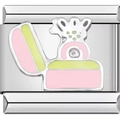 Charm link italiano con scatola regalo in smalto rosa e giallo su acciaio inossidabile - Anello con Diamante Rosa