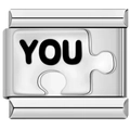 Charm modulare italiano in acciaio inossidabile con smalto bianco e design puzzle YOU - Puzzle You