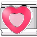Detail eines rosa Doppelherz-Charms für italienische Modularmbänder aus Edelstahl - 1503-Rot Rosa Doppelherz