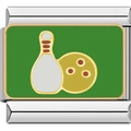 Charm da 9mm in acciaio inossidabile con fondo in smalto verde e motivo bowling dorato - Bowling (1300)