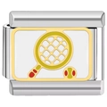 Maglia componibile per bracciale 9mm con racchetta da tennis e cornice dorata - Racchetta da Tennis (1308)