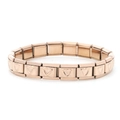 Rose gold Italian modular charm bracelet with embossed heart pattern links - Rose Gold Heart Hollow (18 Links)