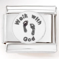 Italian charm link featuring a silver stainless steel base with Walk with God inscription - Walk With God (1380)
