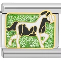 Italian modular stainless steel bracelet link with horse emblem and green mosaic inlay - Prairie White Horse (1741)