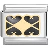 Detail of Italian charm link in stainless steel featuring four black heart motifs - Black Totem (1742)