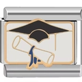 Detail of graduation charm for Italian bracelet featuring a cap and diploma on enamel - Graduation Cap (1744)
