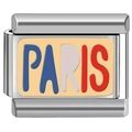 9MM Italian charm bracelet link with Paris text and French flag colors on stainless steel - PARIS (1177)