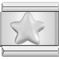 Macro shot of a polished silver stainless steel modular charm link with 3D star detail - Embossed Star (1745)