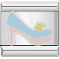 Detail of modular stainless steel charm link with colorful enamel high heel shoe pattern - Pink and Blue High Heels (1747)