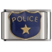 Italian charm link featuring a blue police shield with a gold star on silver metal - POLICE (1178)