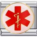 Close-up of stainless steel modular charm with medical Star of Life symbol on white enamel - Medical Star of Life Variant (1749)