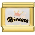 Maillon italien doré avec couronne rose et texte Princess pour bracelet personnalisable - Princesse Couronne d'Or