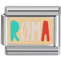 Stainless steel 9mm Italian charm link featuring Roma lettering in multicolor finish - ROMA (1179)