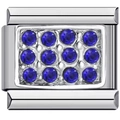Maillon de charme italien avec 12 zircones bleues serties dans une base en acier inoxydable - Rectangle en Strass Violet Foncé