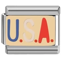 9MM Italienisches Charm-Armband Glied mit Edelstahl U.S.A. Flaggen-Themen-Design - U.S.A (1180)