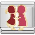 Italian modular charm in silver stainless steel with gold frame and hugging figures - Couple Silhouette (1754)