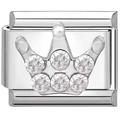 Maillon de breloque modulaire de 9 mm avec couronne argentée et zircons cubiques - Couronne Entièrement Sertie