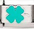 9mm modular charm with turquoise four-leaf clover design in polished stainless steel - Green Four Leaf Clover (1370)