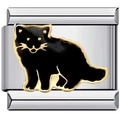 Charme de bracelet italien avec un chat en émail noir et doré sur acier inoxydable - Chat Noir