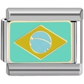 Edelstahl 9mm Modul-Charm mit Brasilien-Flagge Emaille für DIY-Armbänder im Italo-Stil - Brasilien (1183)