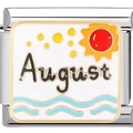 Italian style stainless steel bracelet link with August enamel sun design - August