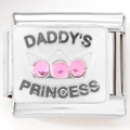 Italian charm link featuring Daddy's Princess text with pink rhinestones and crown - Daddy's Princess (1375)