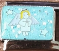 9MM Italian charm module with a cute golden hair angel and white stars on blue glitter - Golden Hair Angel (1379)