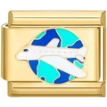 Charme modulaire doré pour bracelet avec globe coloré et motif d'avion blanc - Avion Tout en Or