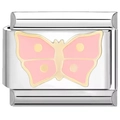 Maglia per bracciale in stile italiano in acciaio inossidabile con farfalla rosa - Farfalla Rosa Dorata