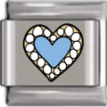 Italienisches Charm-Glied mit blauem Emaille-Herz auf poliertem Edelstahlarmband - Strass Doppelherz Stil