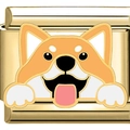 Maglia charm italiana in acciaio inossidabile dorato con design smaltato cane Corgi - Corgi (1944) / Oro