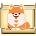 Goldenes Edelstahl-Charm mit einem süßen Cartoon-Shiba-Inu-Hund-Design für Armband - Zwergspitz/Shiba (1949)