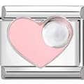 Italienisches Charm-Glied mit rosa Emaille-Herz und weißer Perle auf Edelstahl - 1501-Perlrosa Herz