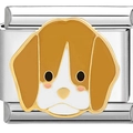 Makroansicht eines 9mm Edelstahl-Hundeanhängers mit Emaille-Finish für DIY-Armbänder - Beagle (1952)