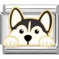 Makroaufnahme von 9mm Italian Charm mit schwarz-weißem Cartoon-Husky-Hundedesign - Husky (1957)
