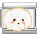 Makroansicht der 9mm Edelstahl-Armbandglied mit niedlichem weißen Hunde-Icon - Weißer Welpe (1961)
