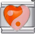 Edelstahl-Herzanhänger mit pinkfarbenem und orangefarbenem Yin-Yang-Emaille für Armbänder - 1509-Rosa Orange Yin Yang Herz
