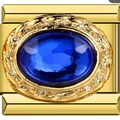 Italienisches Charm-Glied aus vergoldetem Edelstahl mit ovalem blauem Edelstein - 1512-Gold Blau Ovaler Stein